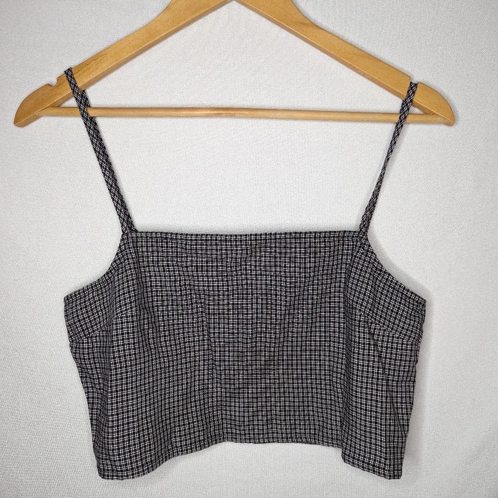 American Eagle NEW Black Plaid Square Neck Tank Crop Top‎ Size Medium